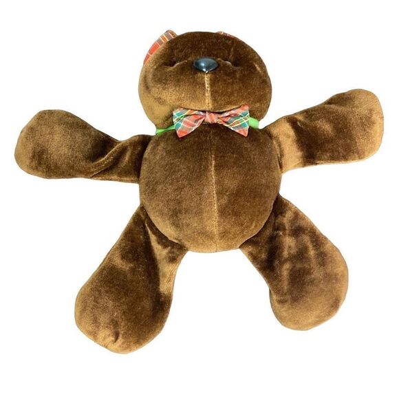 Vintage 1987 Hallmark Bently Bear Jingle Bell 10” Plush Brown Velour With Plaid - Picture 6 of 6